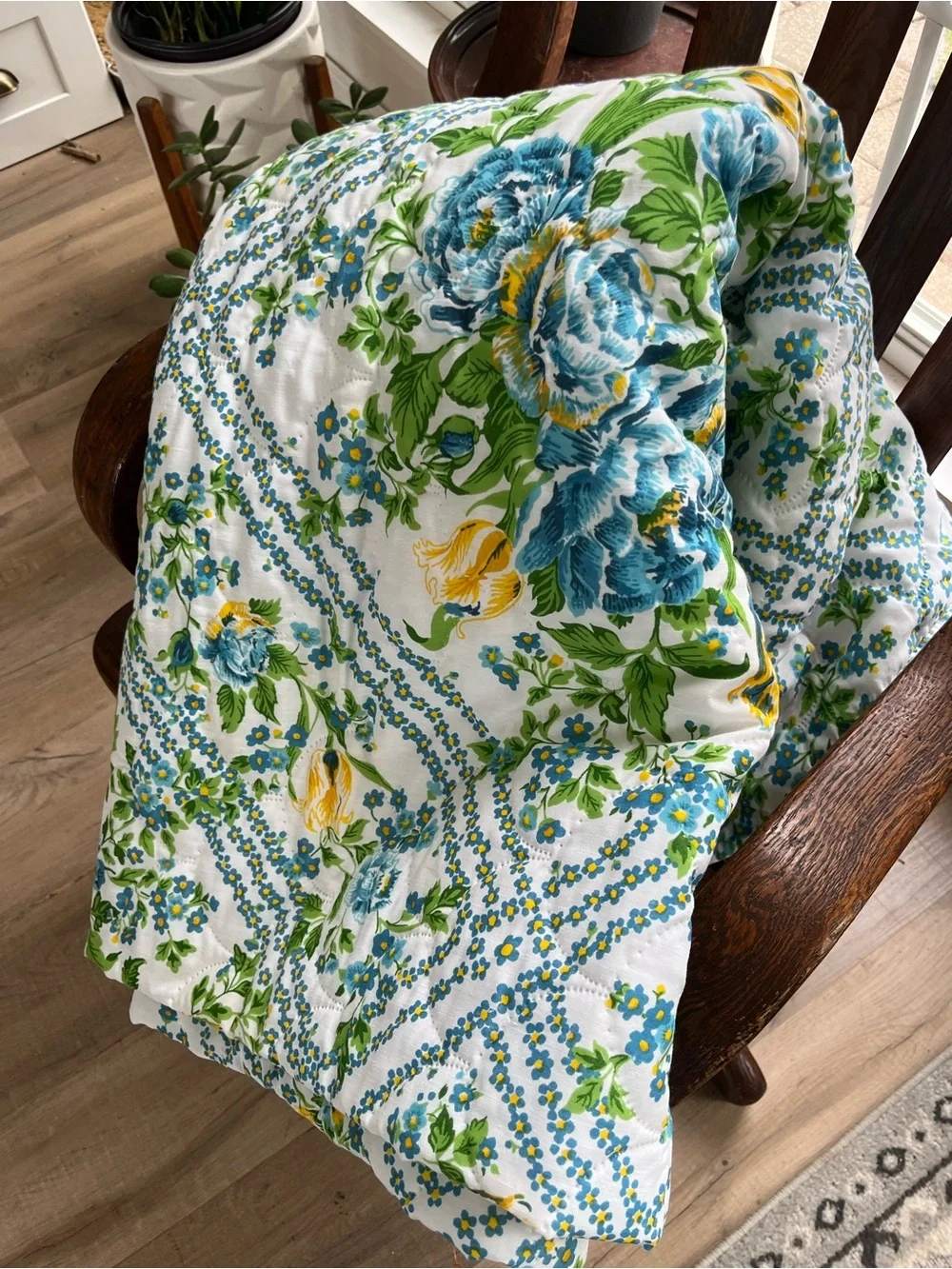 Vintage made in USA blue/ yellow floral light weight bedspread